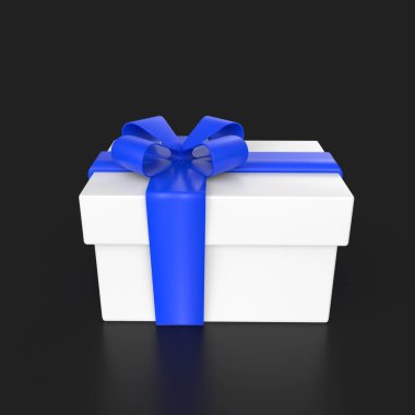gift box with blue ribbon on black background