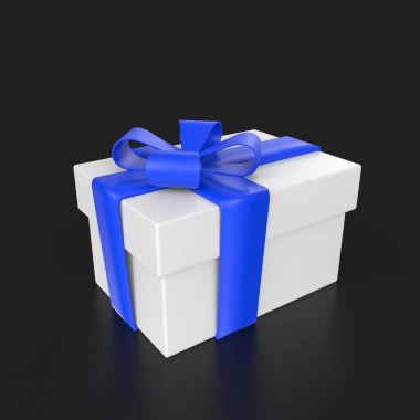 Beyaz arka plan üzerinde izole yay ile mavi hediye kutusu