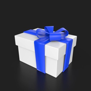 blue gift box with white ribbon on black background
