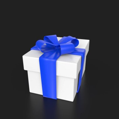 Beyaz arka plan üzerinde izole yay ile mavi hediye kutusu