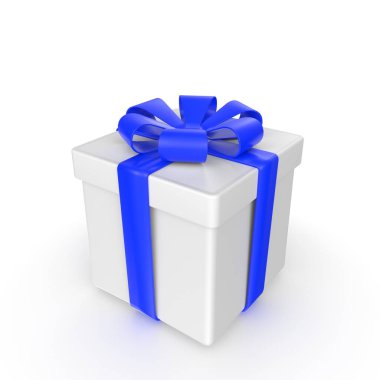 Beyaz arka plan üzerinde izole yay ile mavi hediye kutusu