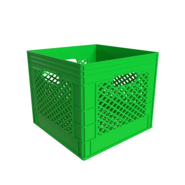 Beyaz arka plan üzerinde izole yeşil plastik alışveriş sepeti