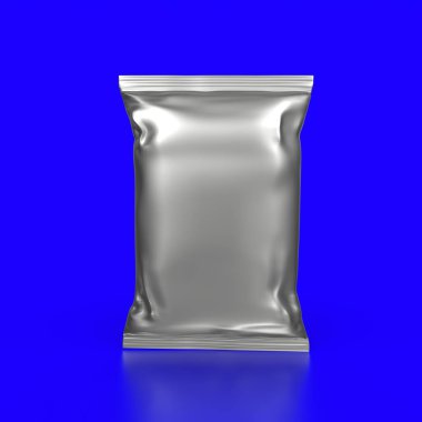 realistic 3d render of blank foil packaging isolated on black background