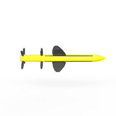 3d rendering of a yellow and green rocket isolated on white background