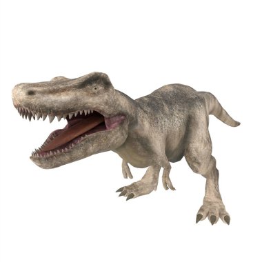 Beyaz arkaplanda izole edilmiş bir dinozorun 3D görüntülemesi