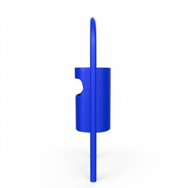 blue and white 3d illustration of a single metallic key with a cable