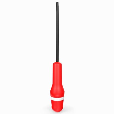 red screwdriver with a black handle on a white background