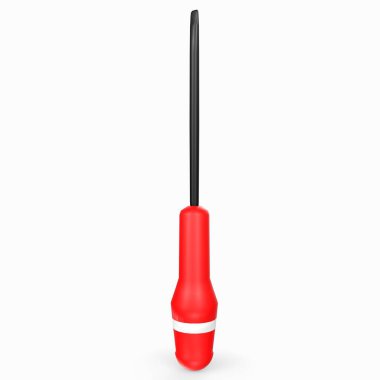 red screwdriver with a black handle on a white background
