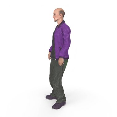 3d illustration of man wearing suit, standing pose on white background.