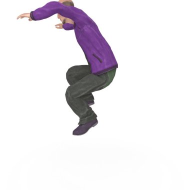 3d rendering of a man in a black hat and a blue shirt on a white background