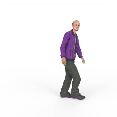 3d render of a man in a suit and a jacket on a white background