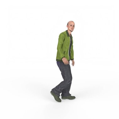 3d render of a man in a suit and a green shirt on a white background