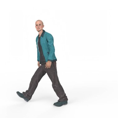 3d render of a man in a green shirt and a blue jacket on a white background