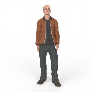 3d render of a bald man with beard and mustache on white background