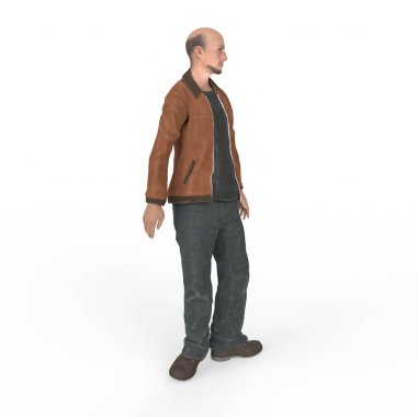 portrait of a handsome bald man in a suit, standing with arms crossed, isolated on white background