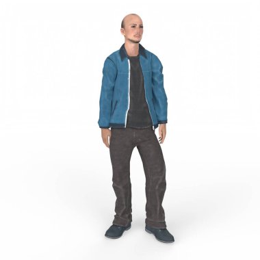 portrait of a handsome bald man in casual clothes, standing in studio, looking away, thinking concept