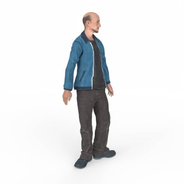 portrait of a handsome bald man in casual clothes, standing in studio, isolated on white background