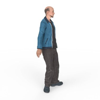 full length portrait of a handsome bald man standing in a white background