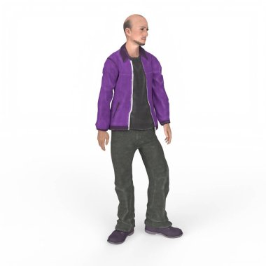 3d render of a man in a suit, standing in a studio, isolated on white background