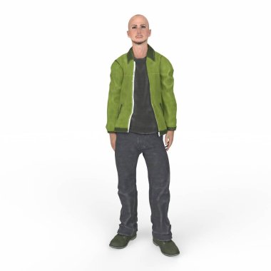 3d render of a man with a beard and a green shirt on a white background. the concept of