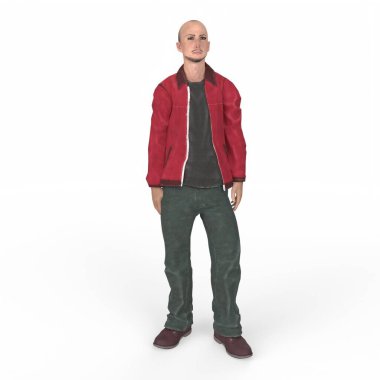 portrait of a handsome bald man in a suit and a jacket on a white background