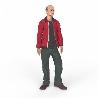 3d render of a man in a suit and a red t-shirt and a cloak