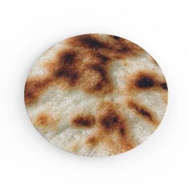 close up of a round bread on a white background