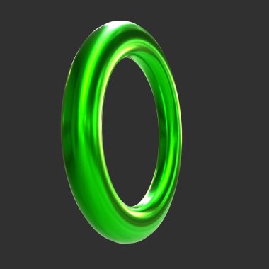 green glossy number 0 on black background