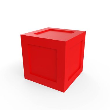 red plastic box isolated on white background. 3d illustration