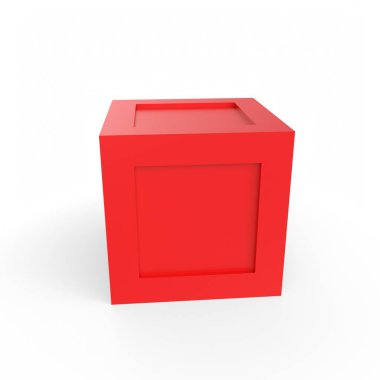 3d rendering of a red box with a blank white background