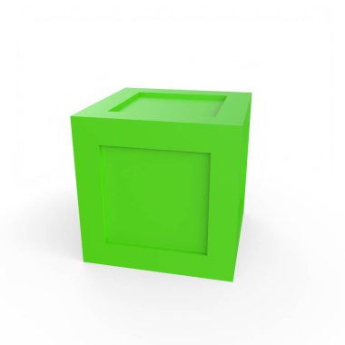 3d rendering of a green box with a lid on a white background