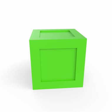 3d rendering of a green box with a lid on a white background