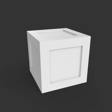 3d rendering of a white box with a blank black and gray background