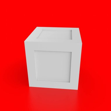 3d rendering of a white box with a blank red lid on a black background