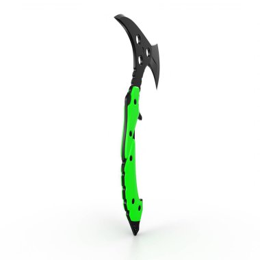 3d rendering of a green and gold axe isolated on white background
