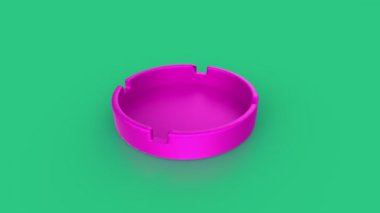 pink plastic bowl with lid and a shadow on a purple background. minimalism. 3d illustration.