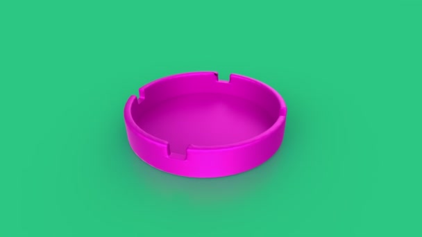 蓋付きのピンクのプラスチック製の器と紫色の背景の影です ミニマリズム 3Dイラスト — ストック動画