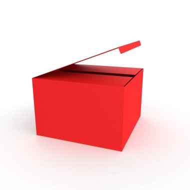 3d rendering of a red and white box with a blank podium