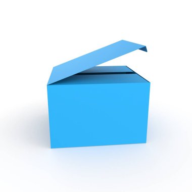 Beyaz arkaplanı olan mavi bir kutunun 3d görüntülemesi