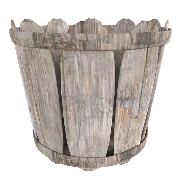 Wooden Bucket Straw White Background — Stock Photo, Image