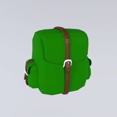 Beyaz arkaplanda yeşil sırt çantası 3 boyutlu görüntüleme