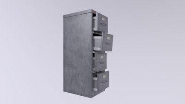 Organizasyon için minimalist bir ofiste dört çekmeceli metal dosya dolabı