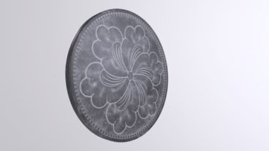 3 boyutlu görüntüleme. Gümüş sikke ile metal tabak. 3d oluşturma