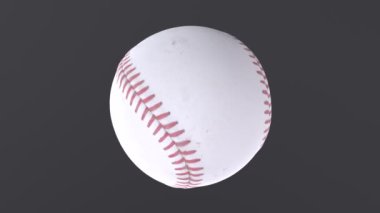 Siyah zemin üzerinde 3 boyutlu, beyaz ve siyah bir beyzbol topu..