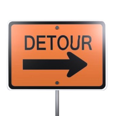 Sağ ok ile parlak turuncu sapma işareti, yol kullanıcılarını her zamanki yollarından uzaklaştırır.