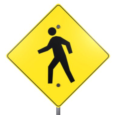 Yürüyen bir insan figürünün resmedildiği canlı sarı bir yaya uyarı işareti..