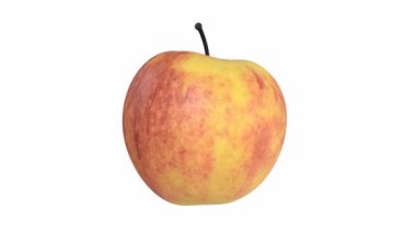 Yeşil saplı kırmızı elma beyaza izole edilmiş.