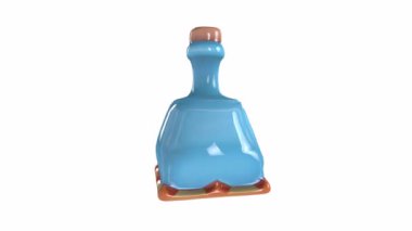 Gölgeli mavi bir şarap şişesinin üç boyutlu resmi.