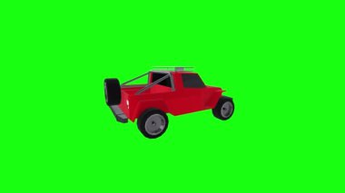 Yeşil arka planda 3 boyutlu oyuncak araba.