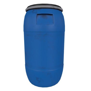 Endüstriyel ortamlarda veya dışarıda sıvı veya katı depolamak için uygun mavi plastik fıçı.